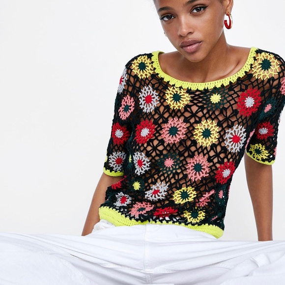Zara Multicolored Crochet Sweater 